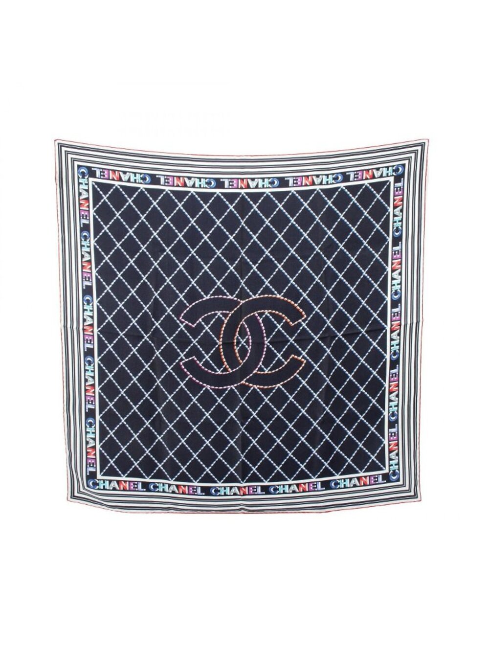 Chanel Shawl CC Logo Quilted Silk Scarf